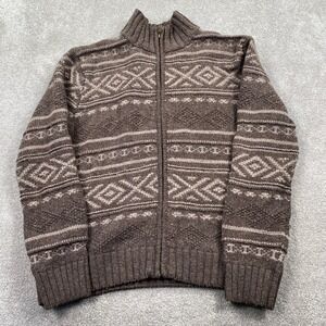 RuffHewn Full Zip Sweater Mens XXL Brown Fair Isle Wool Blend Mock Neck Popcorn